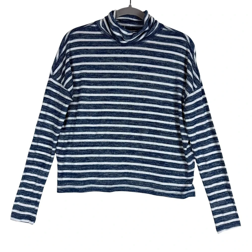 Banana Republic Sweater Womens XS Blue White Stripe Cowl Neck Knit Pullover